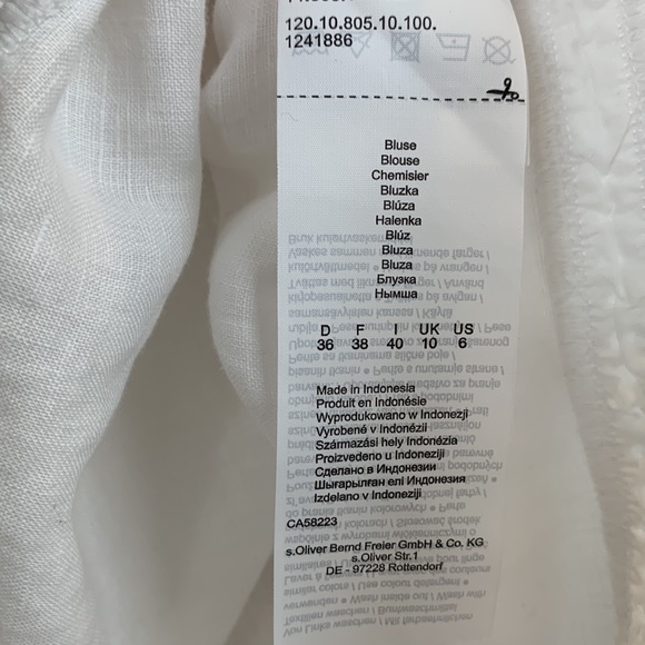S. Oliver 100% Linen Boho Off Shoulder Peasant Bell Sleeve White Blouse sz 6 EUC - Picture 7 of 8